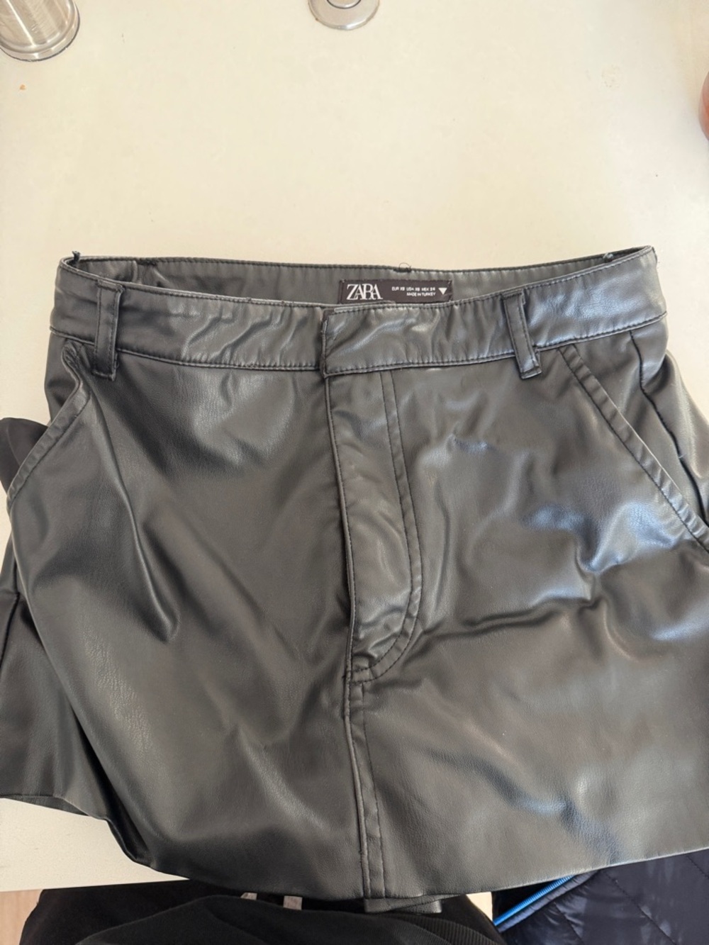ZARA Black Faux Leather Mini Skort with Belt Loops Size XS